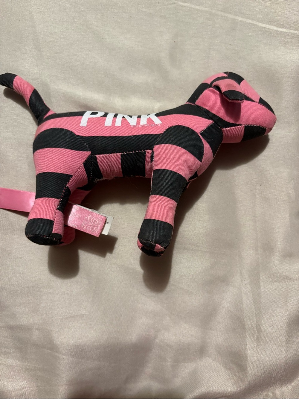 PINK Victoria's Secret Striped Plush Dog - Pink and Black